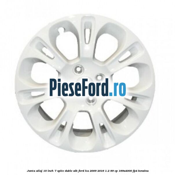 Janta aliaj 15 inch, 7 spite duble alb Ford Ka 2009-2016 1.2 69 cp 169A4000, FP4 benzina