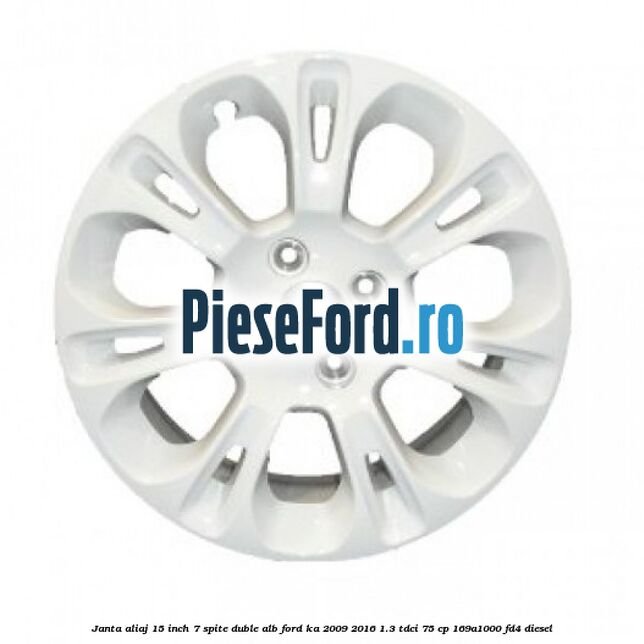 Janta aliaj 15 inch, 7 spite duble alb Ford Ka 2009-2016 1.3 TDCi 75 cp 169A1000, FD4 diesel
