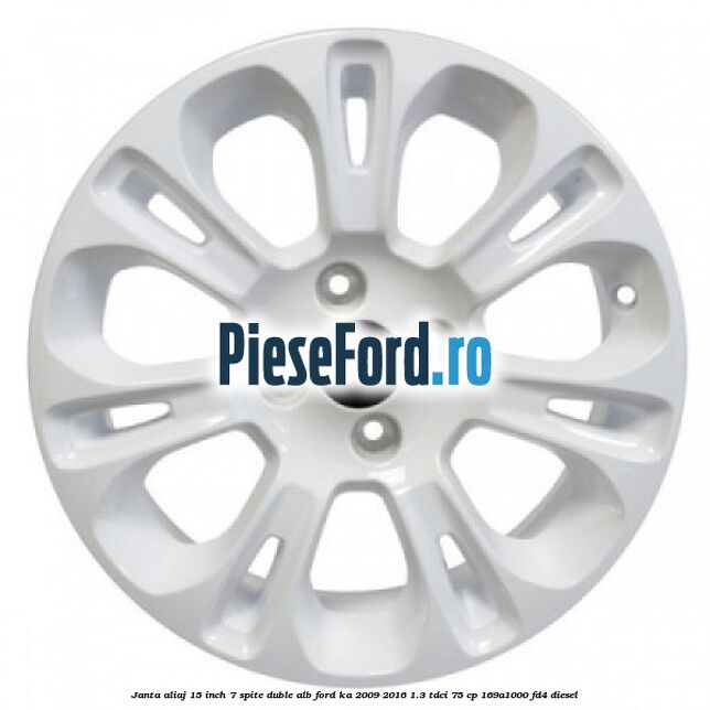 Janta aliaj 15 inch, 7 spite duble alb Ford Ka 2009-2016 1.3 TDCi 75 cp 169A1000, FD4 diesel
