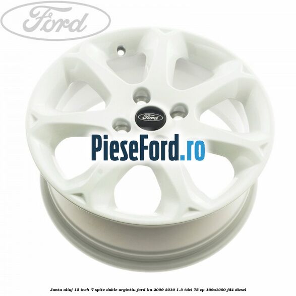 Janta aliaj 15 inch, 7 spite duble argintiu Ford Ka 2009-2016 1.3 TDCi 75 cp 169A1000, FD4 diesel