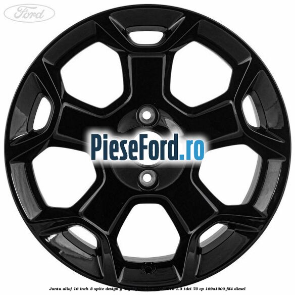 Janta aliaj 16 inch, 5 spite design Y negru Ford Ka 2009-2016 1.3 TDCi 75 cp 169A1000, FD4 diesel