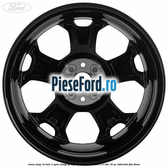 Janta aliaj 16 inch, 5 spite design Y negru Ford Ka 2009-2016 1.3 TDCi 75 cp 169A1000, FD4 diesel