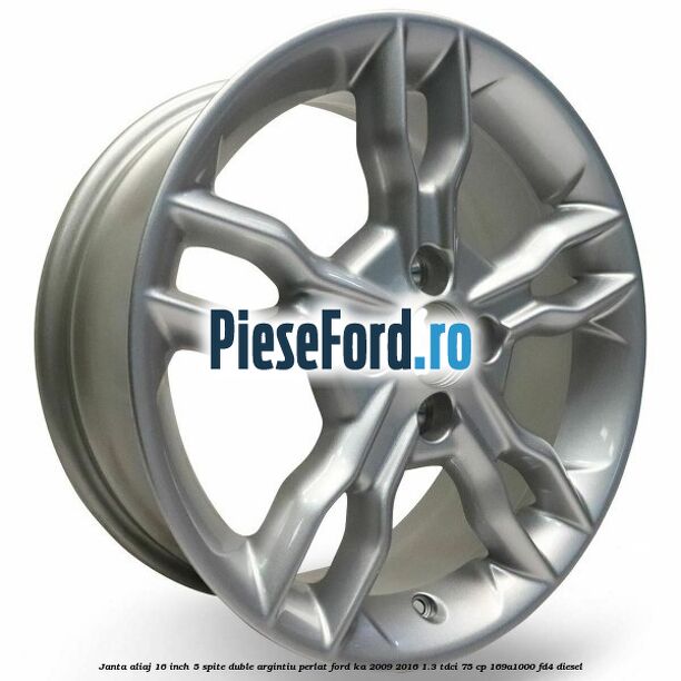 Janta aliaj 16 inch, 5 spite duble argintiu perlat Ford Ka 2009-2016 1.3 TDCi 75 cp