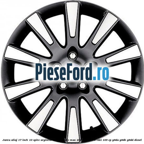 Janta aliaj 17 inch, 10 spite argintiu inchis Ford C-Max 2007-2011 1.6 TDCi 109 cp G8DA, G8DB, G8DD diesel