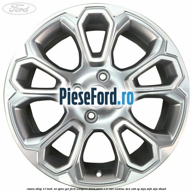Janta aliaj 17 inch, 10 spite, gri Ford EcoSport 2019-2023 1.5 TDCi EcoBlue 4x4 125 cp ZTJA, ZTJB, ZTJC diesel