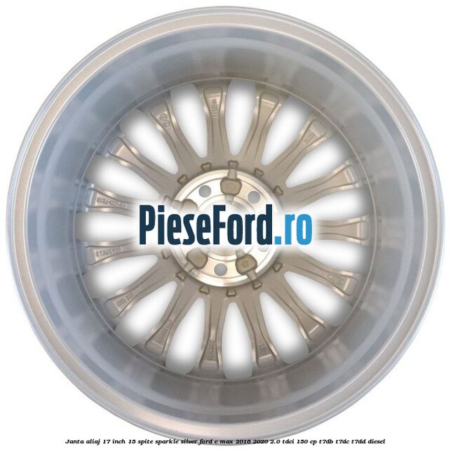 Janta aliaj 17 inch, 15 spite Sparkle Silver Ford C-Max 2016-2020 2.0 TDCi 150 cp T7DB, T7DC, T7DD diesel