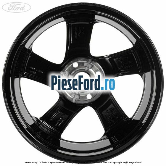 Janta aliaj 17 inch, 5 spite absolut black Ford Fiesta 2017-2023 1.5 TDCi 120 cp XWJA, XWJB, XWJC diesel