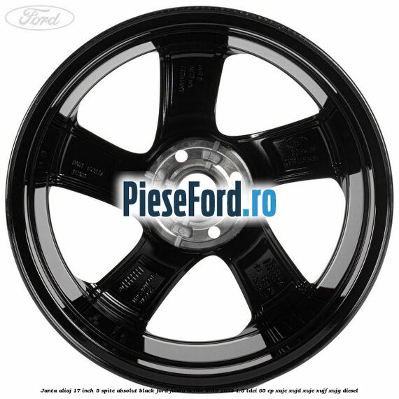 Janta aliaj 17 inch, 5 spite absolut black Ford Fiesta Active 2018-2023 1.5 TDCi 85 cp XUJC, XUJD, XUJE, XUJF, XUJG diesel