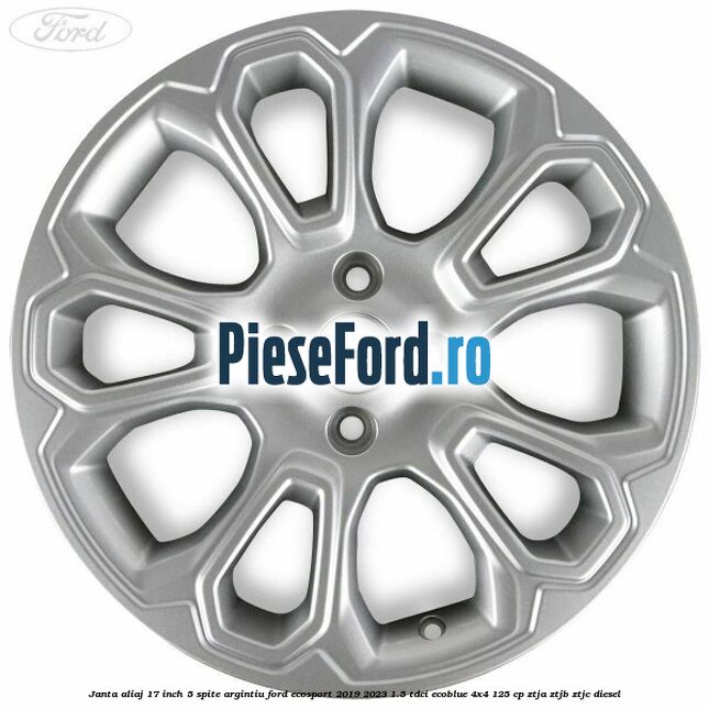 Janta aliaj 17 inch, 5 spite, argintiu Ford EcoSport 2019-2023 1.5 TDCi EcoBlue 4x4 125 cp ZTJA, ZTJB, ZTJC diesel