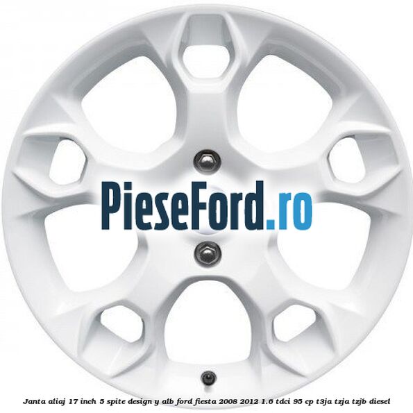 Janta aliaj 17 inch, 5 spite design Y alb Ford Fiesta 2008-2012 1.6 TDCi 95 cp T3JA, TZJA, TZJB diesel