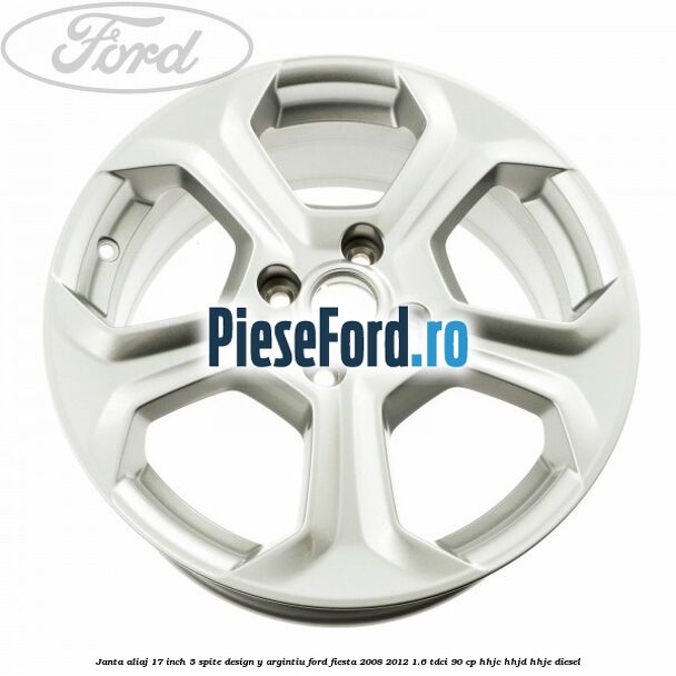 Janta aliaj 17 inch, 5 spite design Y argintiu Ford Fiesta 2008-2012 1.6 TDCi 90 cp HHJC, HHJD, HHJE diesel
