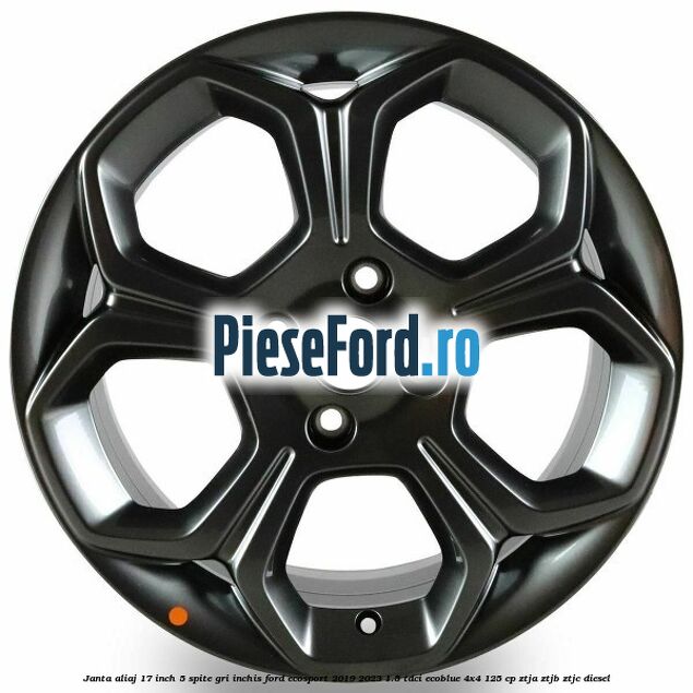 Janta aliaj 17 inch, 5 spite gri inchis Ford EcoSport 2019-2023 1.5 TDCi EcoBlue 4x4 125 cp ZTJA, ZTJB, ZTJC diesel