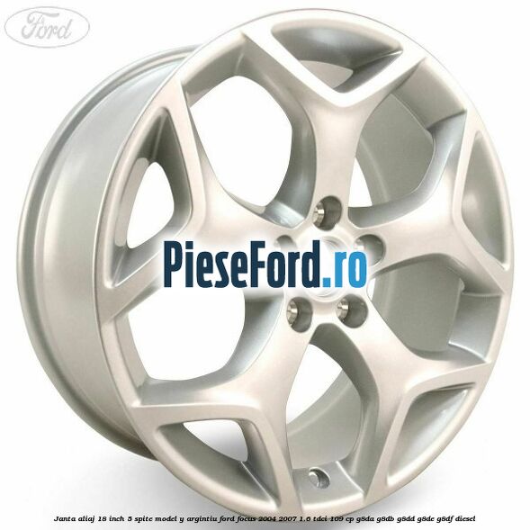 Janta aliaj 18 inch, 5 spite model Y argintiu Ford Focus 2004-2007 1.6 TDCi 109 cp G8DA, G8DB, G8DD, G8DE, G8DF diesel