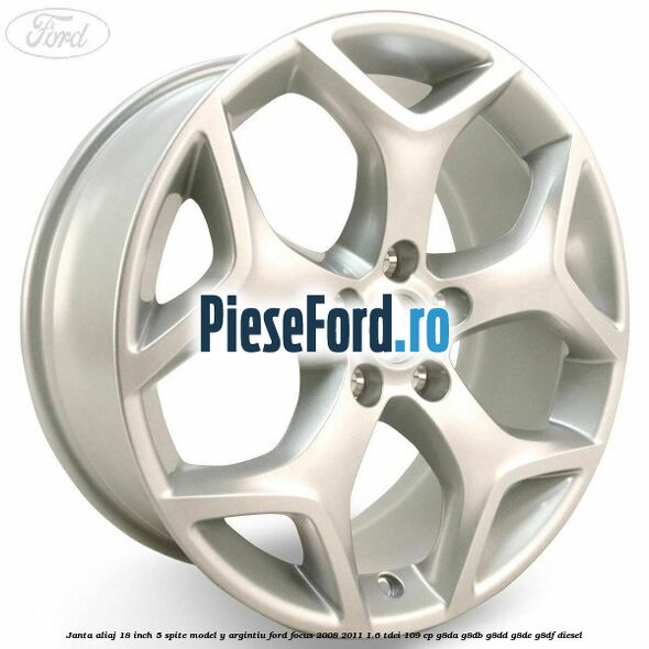 Janta aliaj 18 inch, 5 spite model Y argintiu Ford Focus 2008-2011 1.6 TDCi 109 cp G8DA, G8DB, G8DD, G8DE, G8DF diesel