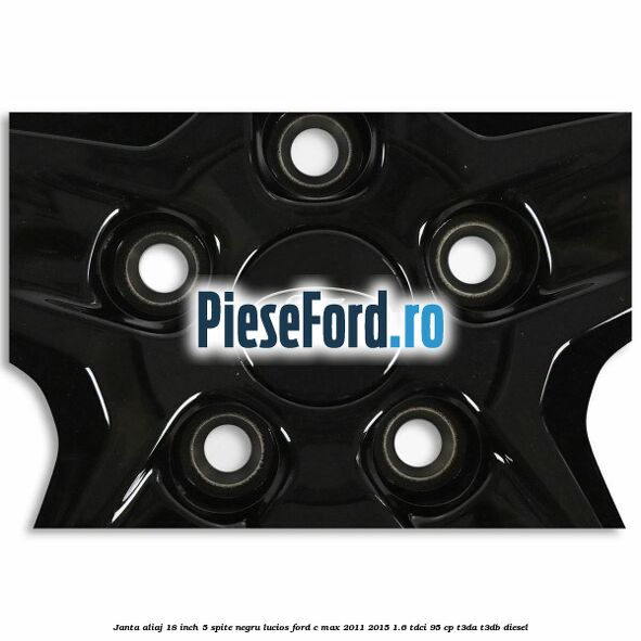 Janta aliaj 18 inch, 5 spite negru lucios Ford C-Max 2011-2015 1.6 TDCi 95 cp T3DA, T3DB diesel