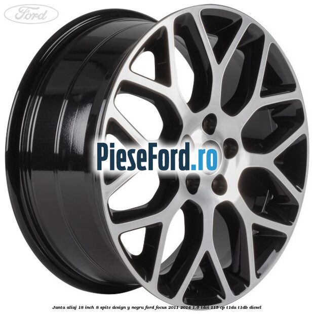 Janta aliaj 18 inch, 8 spite design Y negru Ford Focus 2011-2014 1.6 TDCi 115 cp T1DA, T1DB diesel