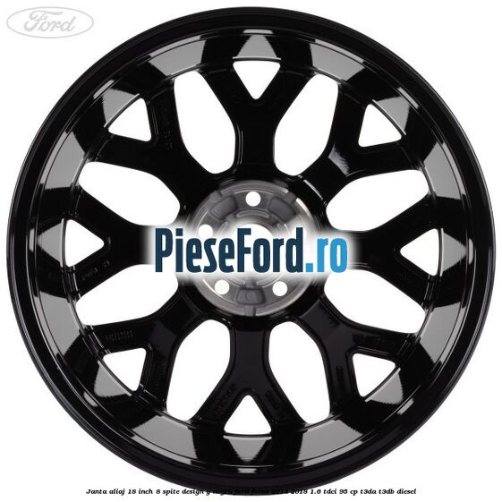 Janta aliaj 18 inch, 8 spite design Y negru Ford Focus 2014-2018 1.6 TDCi 95 cp T3DA, T3DB diesel