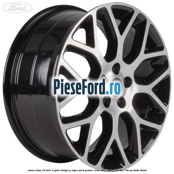 Janta aliaj 18 inch, 8 spite design Y negru Ford Grand C-Max 2011-2015 2.0 TDCi 136 cp UKDB diesel