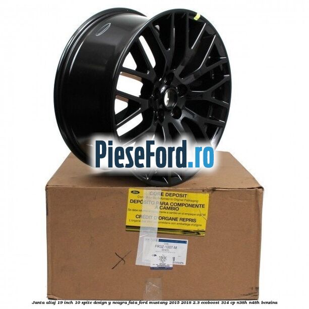 Janta aliaj 19 inch, 10 spite design Y neagra fata Ford Mustang 2015-2018 2.3 EcoBoost 314 cp N38H, N48H benzina