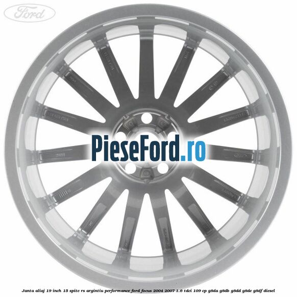 Janta aliaj 19 inch, 15 spite RS argintiu performance Ford Focus 2004-2007 1.6 TDCi 109 cp G8DA, G8DB, G8DD, G8DE, G8DF diesel