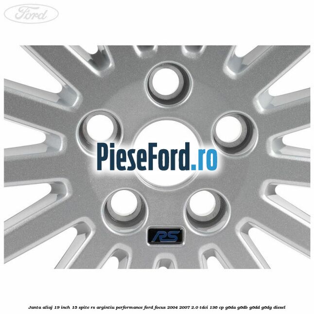Janta aliaj 19 inch, 15 spite RS argintiu performance Ford Focus 2004-2007 2.0 TDCi 136 cp G6DA, G6DB, G6DD, G6DG diesel