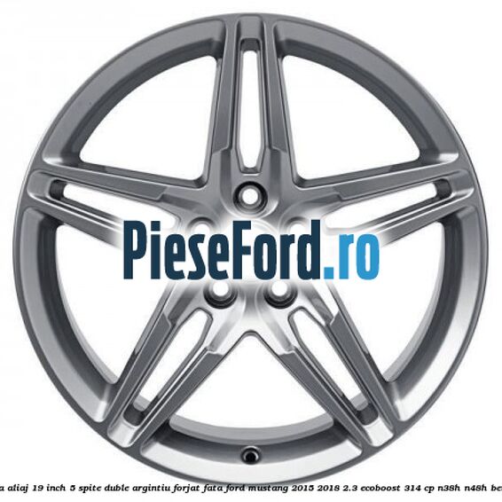 Janta aliaj 19 inch, 5 spite duble argintiu forjat fata Ford Mustang 2015-2018 2.3 EcoBoost 314 cp N38H, N48H benzina