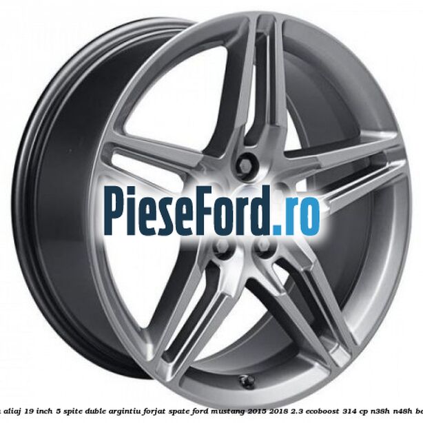Janta aliaj 19 inch, 5 spite duble argintiu forjat spate Ford Mustang 2015-2018 2.3 EcoBoost 314 cp N38H, N48H benzina