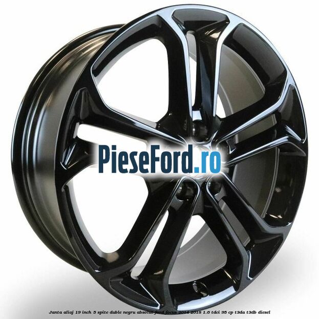 Janta aliaj 19 inch, 5 spite duble negru absolut Ford Focus 2014-2018 1.6 TDCi 95 cp T3DA, T3DB diesel