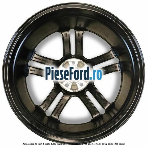 Janta aliaj 19 inch, 5 spite duble negru absolut Ford Focus 2014-2018 1.6 TDCi 95 cp T3DA, T3DB diesel