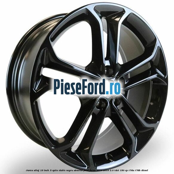 Janta aliaj 19 inch, 5 spite duble negru absolut Ford Focus 2014-2018 2.0 TDCi 150 cp T7DA, T7DB diesel