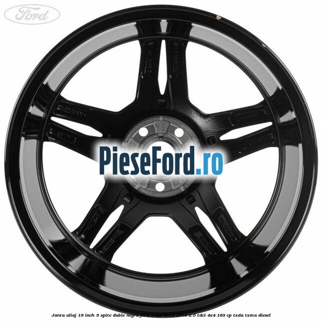 Janta aliaj 19 inch, 5 spite duble negru Ford Kuga 2013-2016 2.0 TDCi 4x4 163 cp TXDA, TXMA diesel