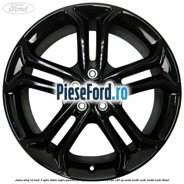 Janta aliaj 19 inch, 5 spite duble negru panther Ford Focus 2014-2018 1.5 TDCi 120 cp XWDA, XWDB, XWDC, XWDD, XWDE diesel