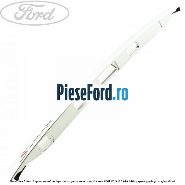 Maner deschidere hayon cromat cu logo S-MAX gaura camera Ford S-Max 2007-2014 2.0 TDCi 140 cp QXWA, QXWB, QXWC, UFWA diesel