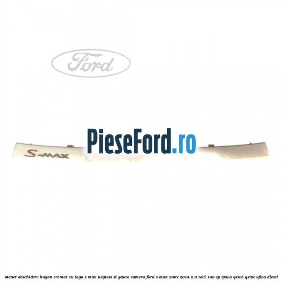 Maner deschidere hayon cromat cu logo S-MAX Keyless si gaura camera Ford S-Max 2007-2014 2.0 TDCi 140 cp QXWA, QXWB, QXWC, UFWA diesel