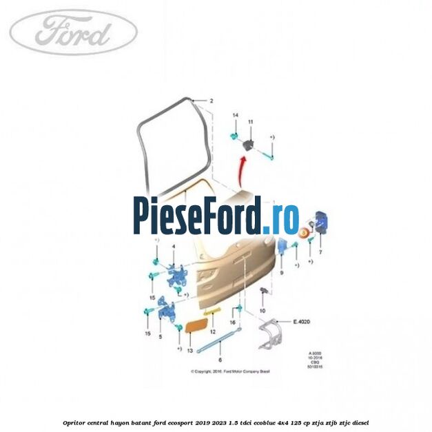 Opritor central hayon batant Ford EcoSport 2019-2023 1.5 TDCi EcoBlue 4x4 125 cp Opritor central hayon batant Ford EcoSport 2019-2023 1.5 TDCi EcoBlue 4x4 125 cp ZTJA, ZTJB, ZTJC diesel