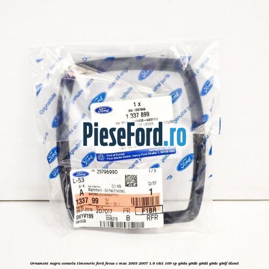 Ornament negru consola timonerie Ford Focus C-Max 2003-2007 1.6 TDCi 109 cp G8DA, G8DB, G8DD, G8DE, G8DF diesel