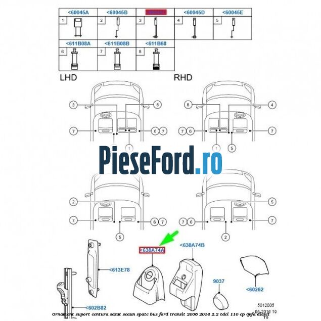 Ornament suport centura sezut scaun spate BUS Ford Transit 2006-2014 2.2 TDCi 110 cp QVFA diesel