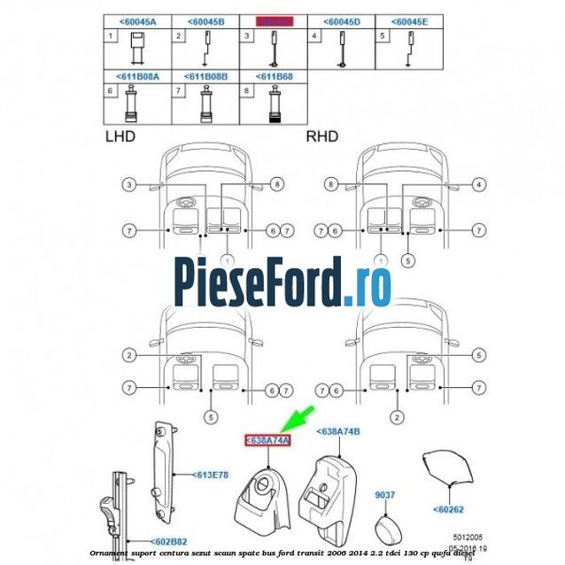 Ornament suport centura sezut scaun spate BUS Ford Transit 2006-2014 2.2 TDCi 130 cp QWFA diesel