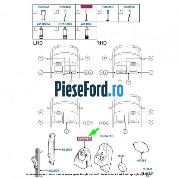 Ornament suport centura sezut scaun spate BUS Ford Transit 2006-2014 3.2 TDCi 200 cp SAFA, SAFB diesel
