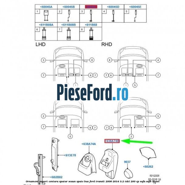 Ornament suport centura spatar scaun spate BUS Ford Transit 2006-2014 3.2 TDCi 200 cp SAFA, SAFB diesel