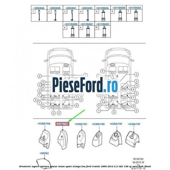 Ornament suport centura spatar scaun spate stanga BUS Ford Transit 2006-2014 2.2 TDCi 136 cp USRA, USRB diesel