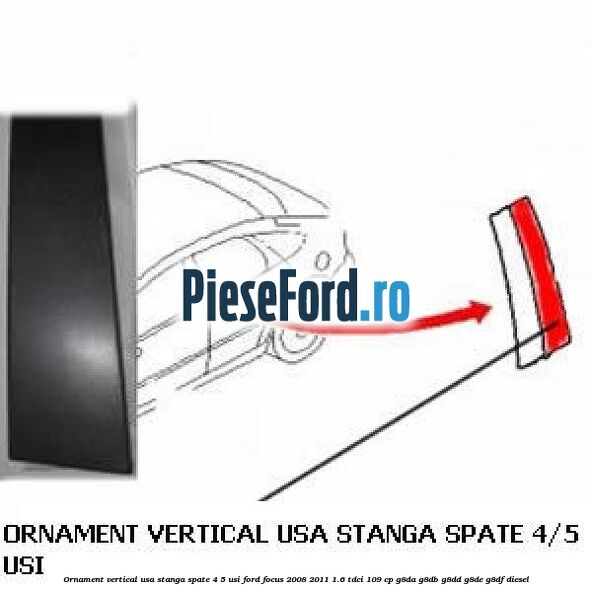 Ornament vertical usa stanga spate 4/5 usi Ford Focus 2008-2011 1.6 TDCi 109 cp G8DA, G8DB, G8DD, G8DE, G8DF diesel