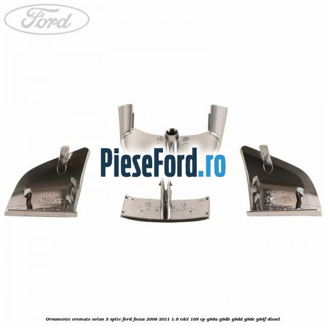Ornamente cromate volan 3 spite Ford Focus 2008-2011 1.6 TDCi 109 cp G8DA, G8DB, G8DD, G8DE, G8DF diesel