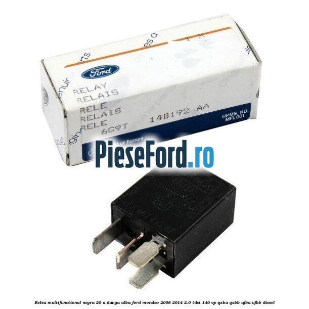 Releu multifunctional negru 20 A, dunga alba Ford Mondeo 2008-2014 2.0 TDCi 140 cp QXBA, QXBB, UFBA, UFBB diesel