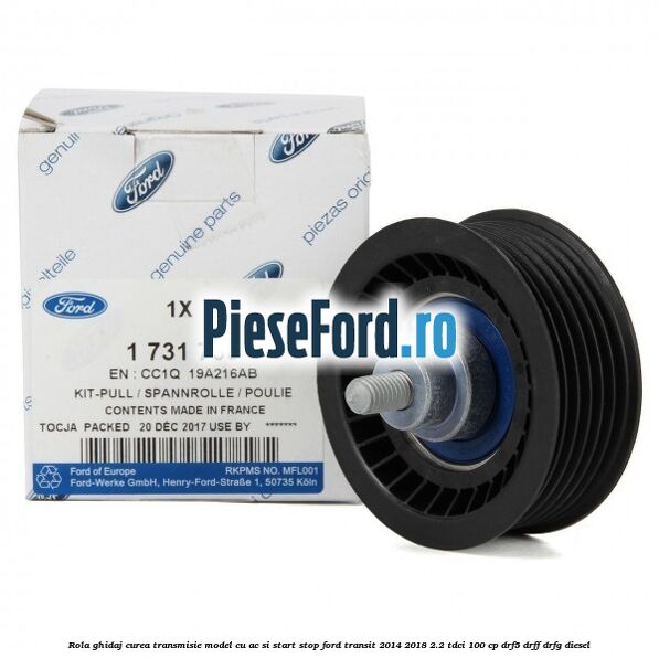 Rola ghidaj, curea transmisie model cu AC si start stop Ford Transit 2014-2018 2.2 TDCi 100 cp DRF5, DRFF, DRFG diesel