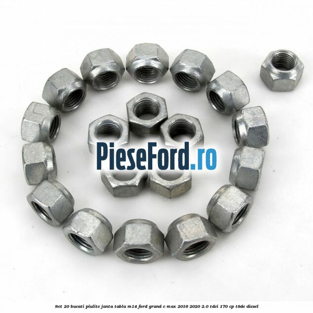 Set 20 bucati piulite janta tabla M14 Ford Grand C-Max 2016-2020 2.0 TDCi 170 cp T8DE diesel