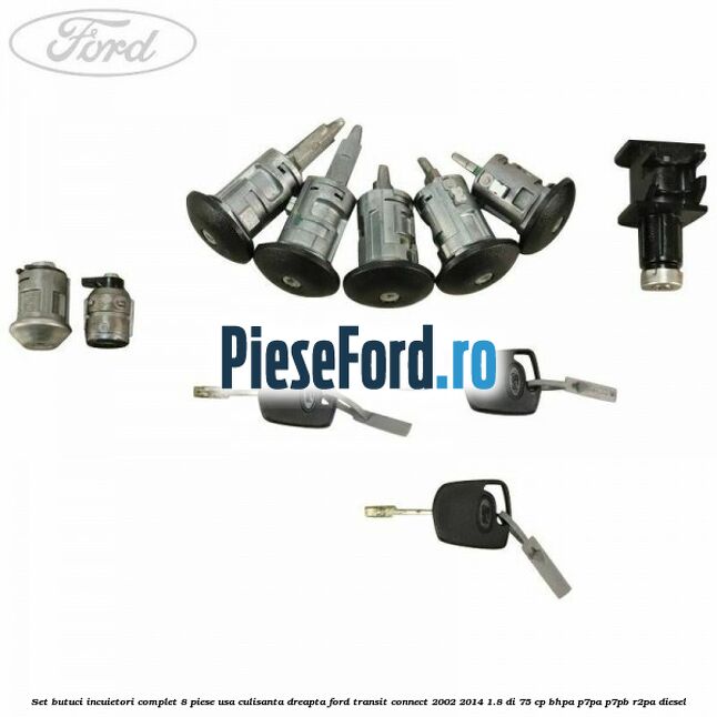 Set butuci incuietori complet 8 piese usa culisanta dreapta Ford Transit Connect 2002-2014 1.8 Di 75 cp BHPA, P7PA, P7PB, R2PA diesel