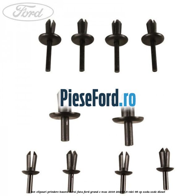Set clipsuri prindere bavete noroi fata Ford Grand C-Max 2016-2020 1.5 TDCi 95 cp XXDA, XXDC diesel