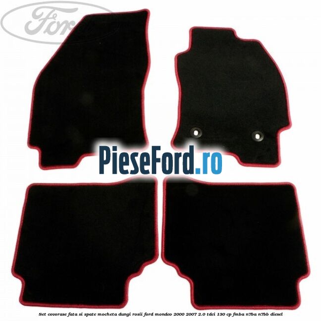 Set covorase fata si spate mocheta dungi rosii Ford Mondeo 2000-2007 2.0 TDCi 130 cp FMBA, N7BA, N7BB diesel