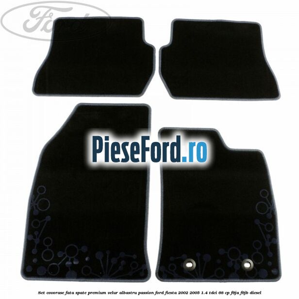 Set covorase fata spate premium velur albastru passion Ford Fiesta 2002-2005 1.4 TDCi 68 cp F6JA, F6JB diesel